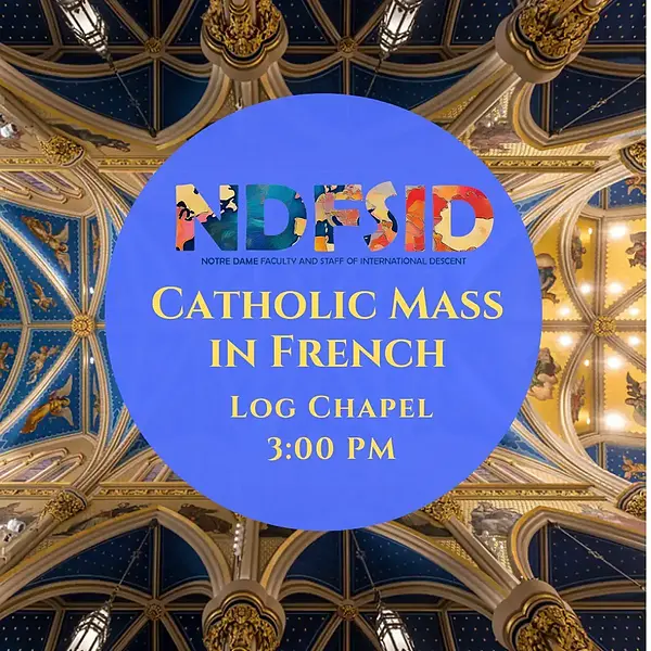 gold ceiling of the basilica of sacred heart with blue circle and NDFSID logo on the forefront
